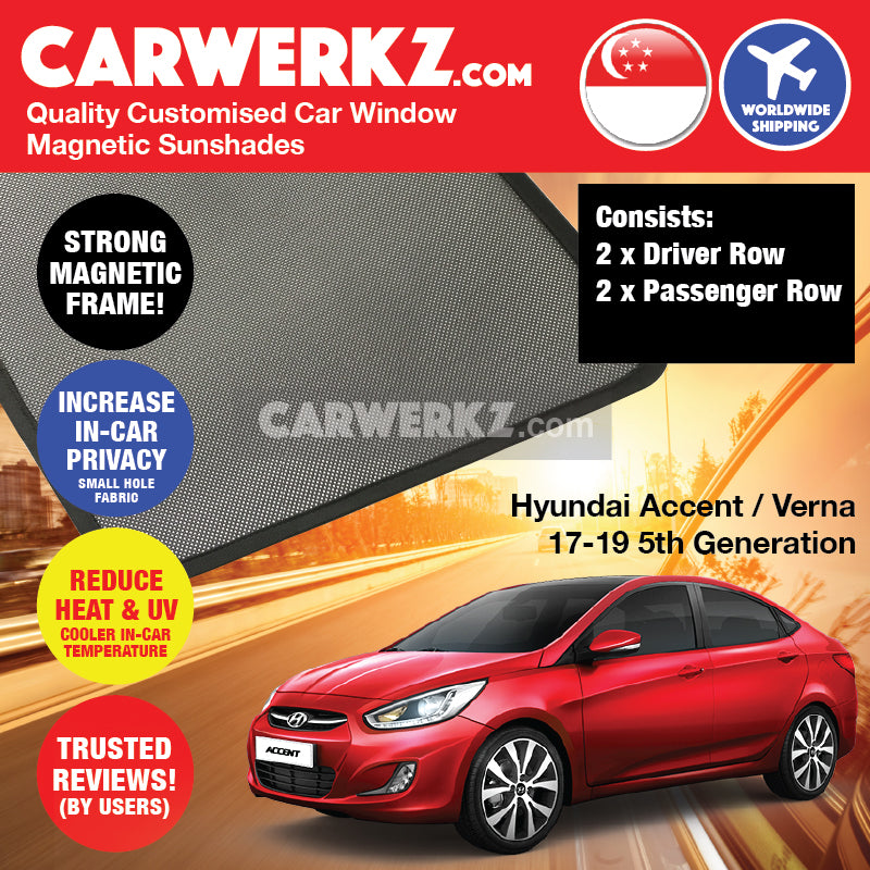 Hyundai Accent Verna 2017-2020 5th Generation (HC) Korean Sedan Customised Car Window Magnetic Sunshades - CarWerkz