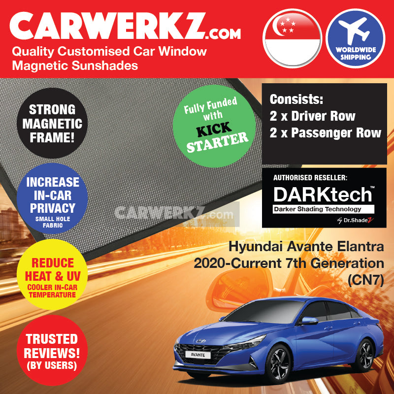DARKtech Hyundai Avante Elantra 2020-Current 7th Generation (CN7) Korean Car Customised Magnetic Sunshades - carwerkz singapore