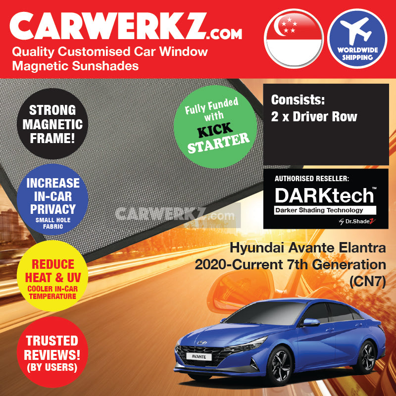DARKtech Hyundai Avante Elantra 2020-Current 7th Generation (CN7) Korean Car Customised Magnetic Sunshades - carwerkz singapore