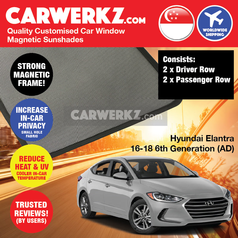 Hyundai Avante Elantra 2015-2019 6th Generation (AD) Korean Sedan Customised Car Window Magnetic Sunshades - CarWerkz