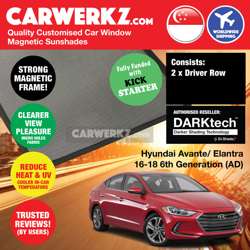 DARKtech Hyundai Avante Elantra 2015-2019 6th Generation (AD) Korean Sedan Customised Car Window Magnetic Sunshades - CarWerkz