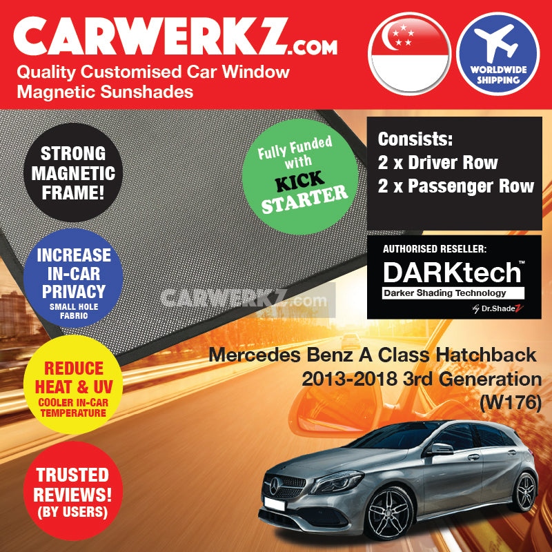 DARKtech Mercedes Benz A Class Hatchback 2013-2018 3rd Generation (W176) Germany Hatchback Customised Car Window Magnetic Sunshades  - carwerkz sg