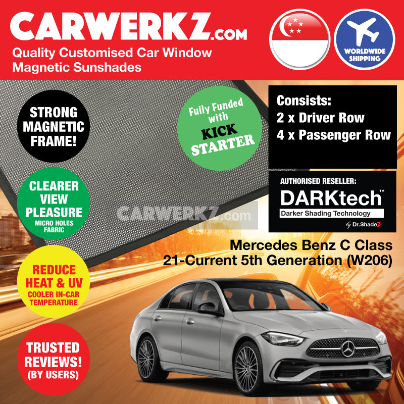 DARKtech Mercedes Benz C Class 2021-Current 5th Generation (W206) Germany Compact Executive Customised Car Window Magnetic Sunshades - carwerkz sg singapore