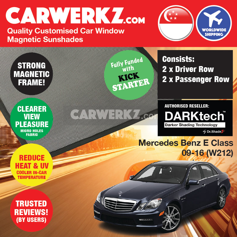 DARKtech Mercedes Benz E Class 2009-2016 4th Generation (W212) Germany Executive Sedan Customised Car Window Magnetic Sunshades - carwerkz singapore