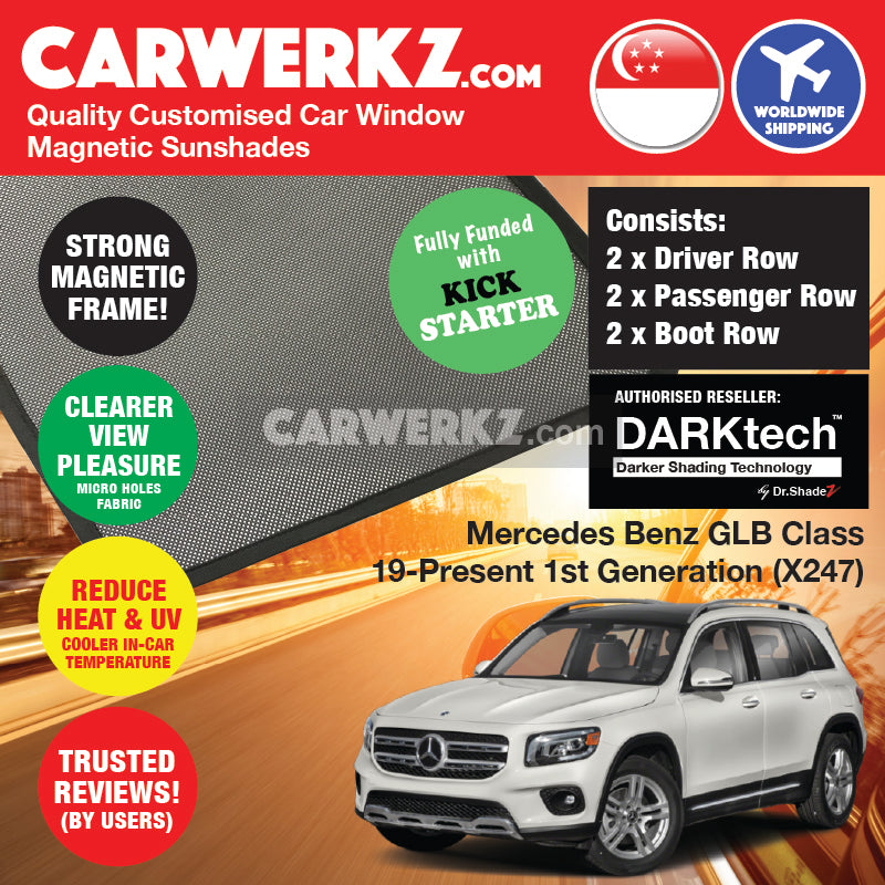 Darktech Mercedes Benz GLB Class 2019-Current 1st Generation (X247) Germany Compact Luxury SUV Customised Car Window Magnetic Sunshades - carwerkz singapore