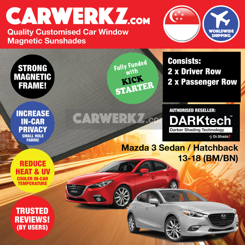 DARKtech Mazda 3 Axela Sedan Hatchback 2013-2018 3rd Generation (BM BN) Japan Automotive Customised Car Window Magnetic Sunshades - CarWerkz