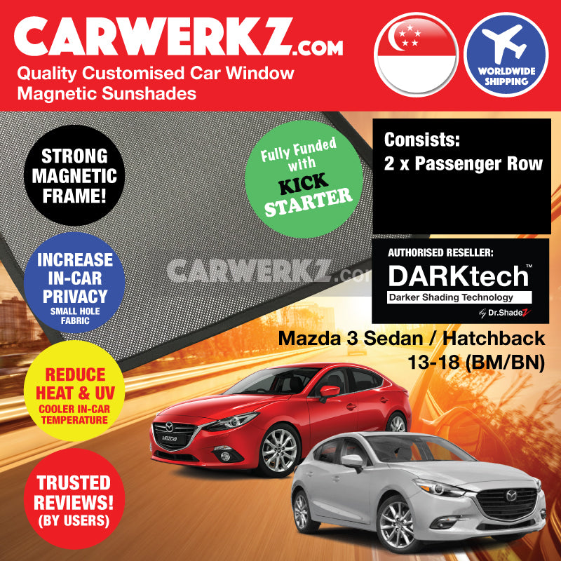 DARKtech Mazda 3 Axela Sedan Hatchback 2013-2018 3rd Generation (BM BN) Japan Automotive Customised Car Window Magnetic Sunshades - CarWerkz