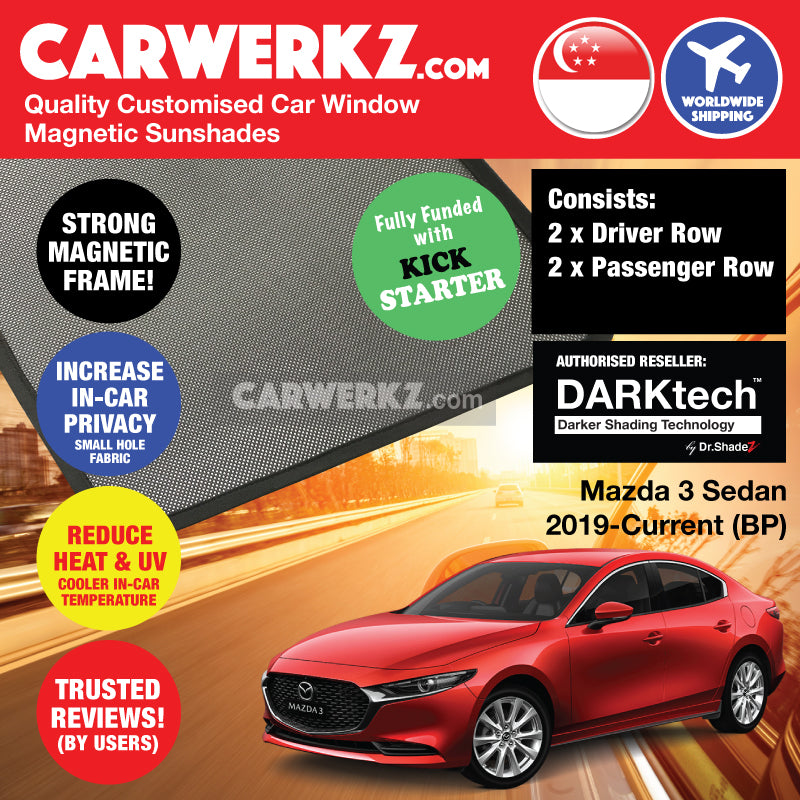 DARKtech Mazda 3 Sedan 2019-Current 4th Generation (BP) Japan Automotive Customised Car Window Magnetic Sunshades - carwerkz sg jp au nz mc all side windows