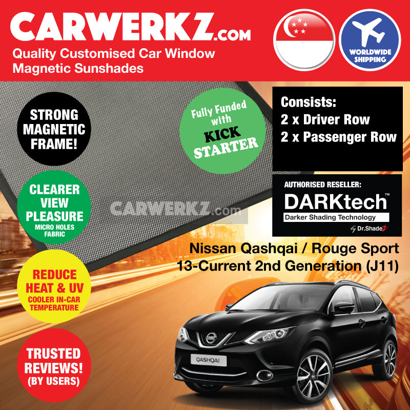 DARKtech Nissan Qashqai Rouge Sport 2013-Current 2nd Generation (J11) Japan Compact Crossover Customised SUV Window Magnetic Sunshades - carwerkz singapore australia japan