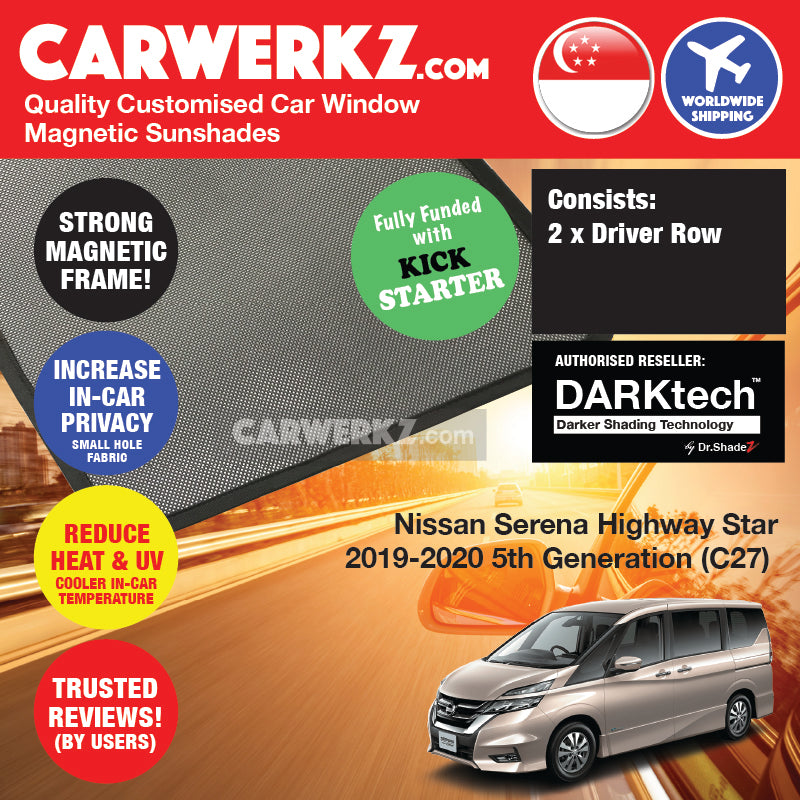 DARKtech Nissan Serena 2016-Current 5th Generation (C27) Japan MPV Customised Car Window Magnetic Sunshades - carwerkz sg