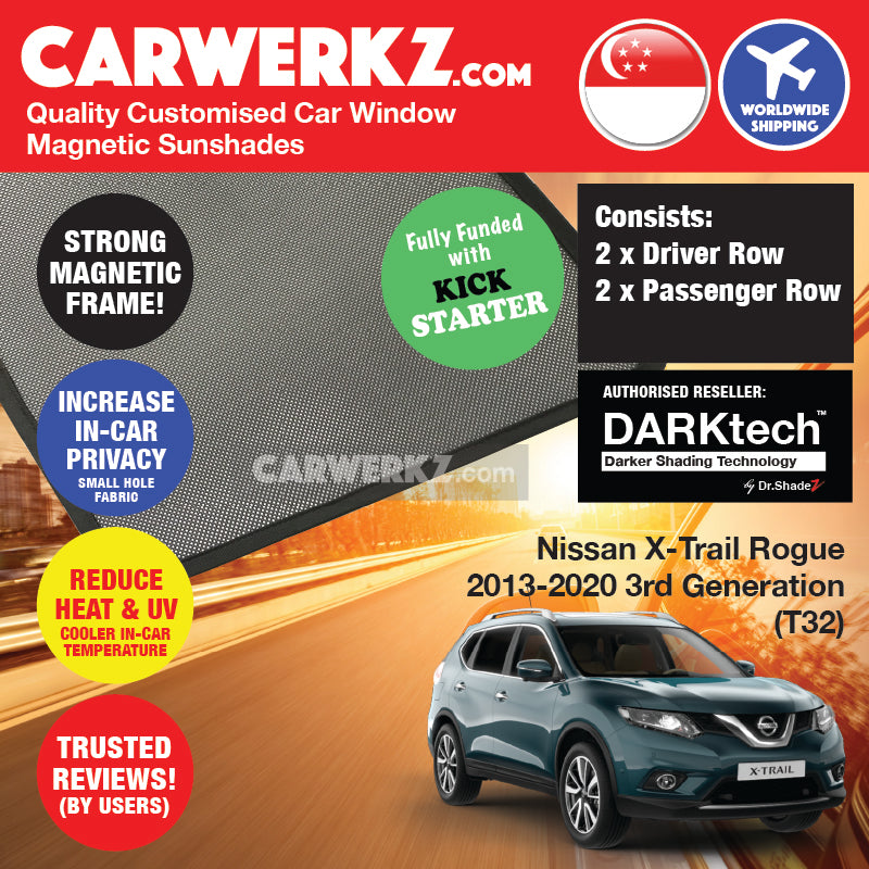 DARKtech Nissan X-Trail 2013-2021 3rd Generation (T32) Japan SUV Customised Car Window Magnetic Sunshades - carwerkz sg