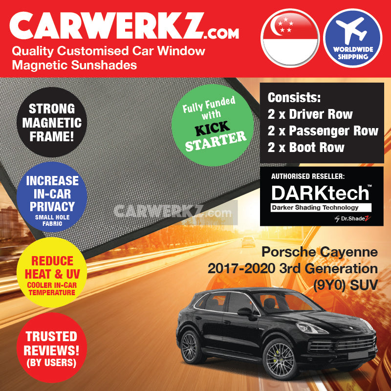 DARKtech Porsche Cayenne 2017-Current 3rd Generation (9YA/9YB) Germany SUV Customised Car Window Magnetic Sunshades - carwerkz sg