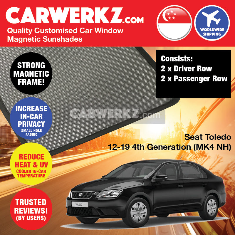 Seat Toledo 2012-2020 4th Generation (MK4 NH) Spain Compact Sedan Customised Car Window Magnetic Sunshades - CarWerkz