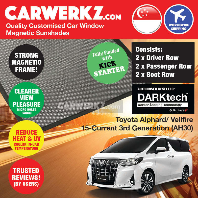 DARKtech Toyota Alphard Vellfire 2015-Current 3rd Generation (AH30) Japan Large MPV Customised Car Window Magnetic Sunshades - carwerkz singapore