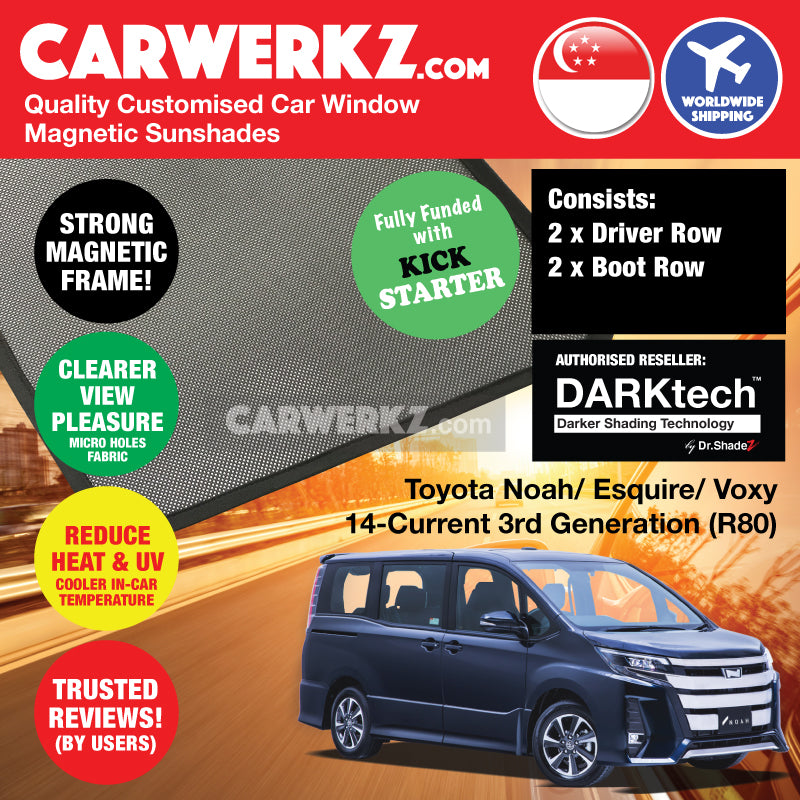 DARKtech Toyota Noah Voxy Esquire 2014-Current 3rd Generation (R80) Japan MPV Customised Car Window Magnetic Sunshades