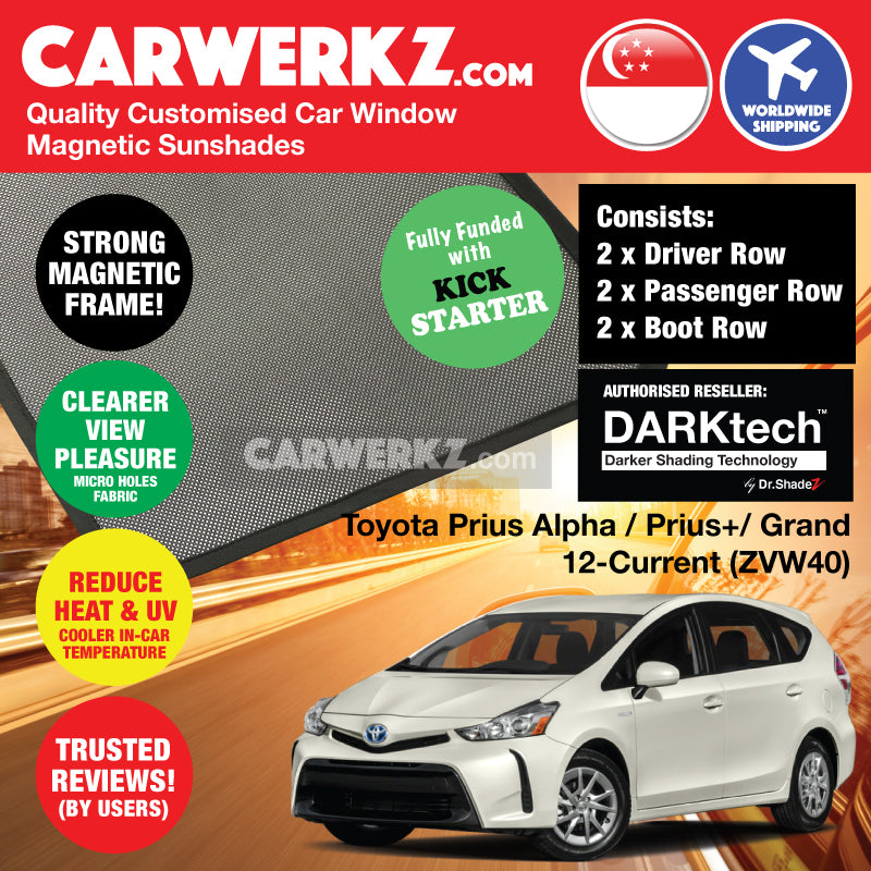 DARKtech Toyota Prius Alpha Prius V Prius+ 2012-Current (ZVW40) Japan MPV Customised Car Window Magnetic Sunshades - carwerkz singapore australia malaysia japan