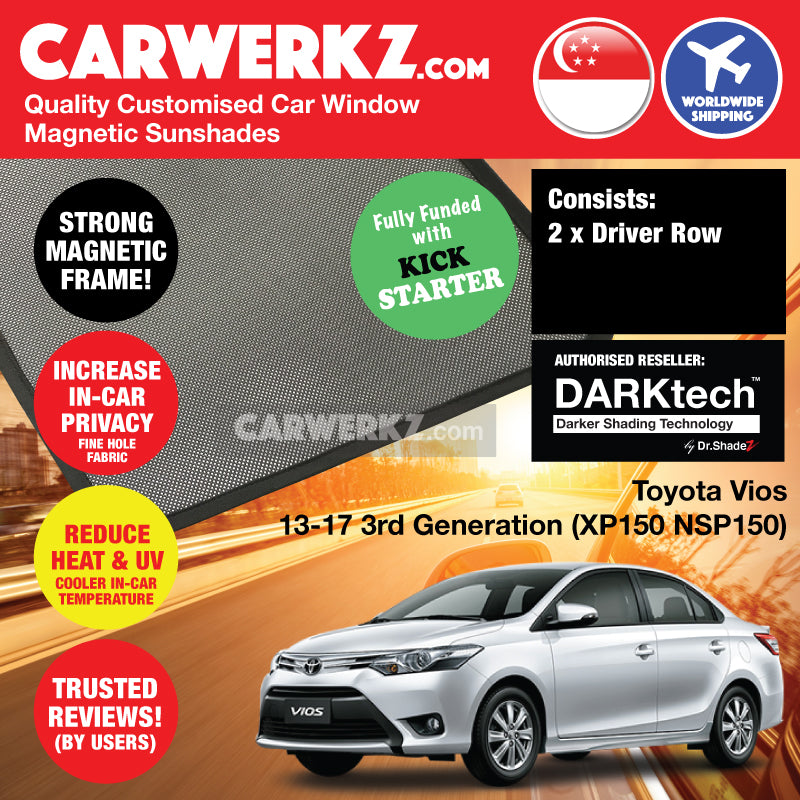 DARKtech Toyota Vios 2013-2017 3rd Generation (XP150) Japan Sedan Customised Car Window Magnetic Sunshades - CarWerkz
