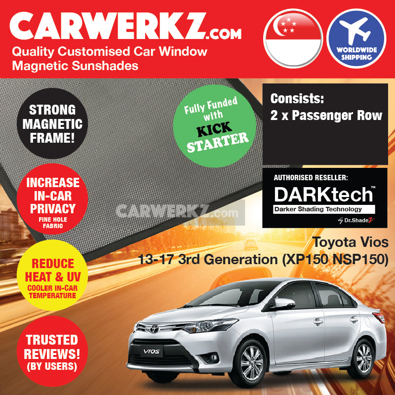 DARKtech Toyota Vios 2013-2017 3rd Generation (XP150) Japan Sedan Customised Car Window Magnetic Sunshades - carwerkz singapore