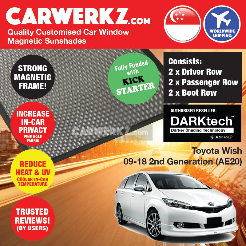 DARKtech Toyota Wish 2009-2018 2nd Generation (AE20) Japan MPV Customised Car Window Magnetic Sunshades - carwerkz sg