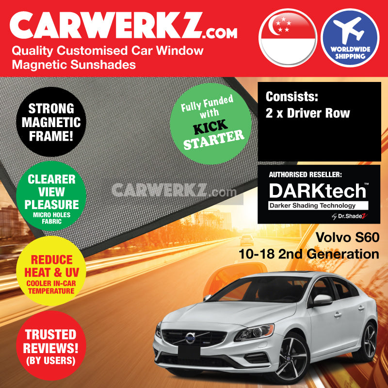 DARKtech Volvo S60 2010-2018 2nd Generation Sweden Luxury Sedan Customised Car Window Magnetic Sunshades - carwerkz sweden singapore australia japan usa driver door windows