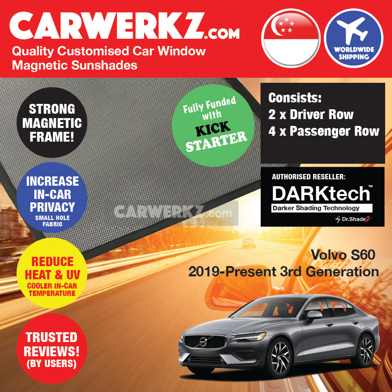 DARKtech Volvo S60 2018-Current 3rd Generation Sweden Luxury Sedan Customised Car Window Magnetic Sunshades - carwerkz singapore sg