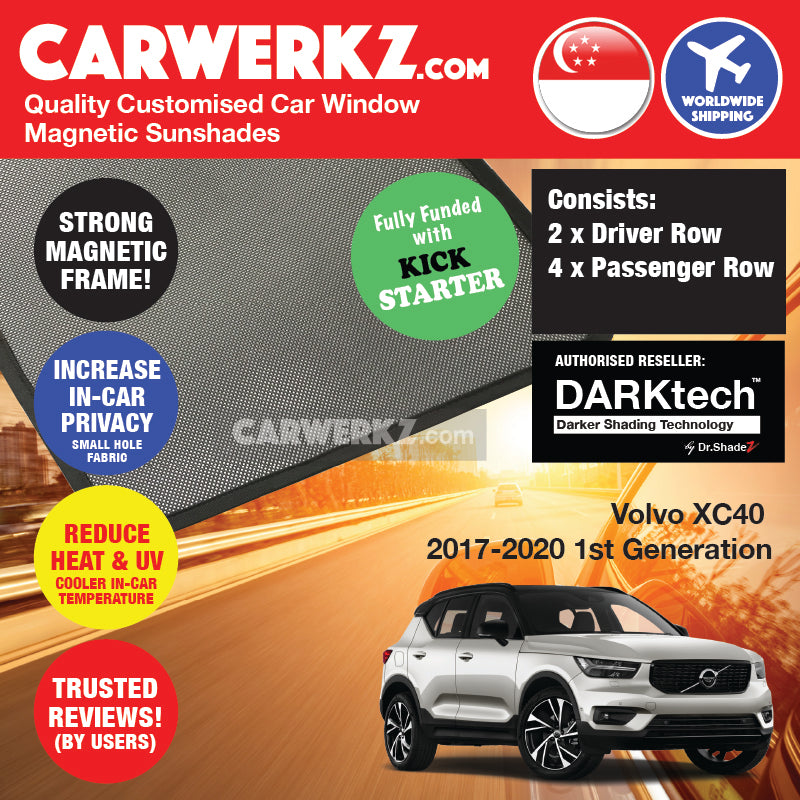 DARKtech Volvo XC40 2017-Current 1st Generation Sweden Luxury SUV Customised Car Window Magnetic Sunshades - carwerkz singapore sg
