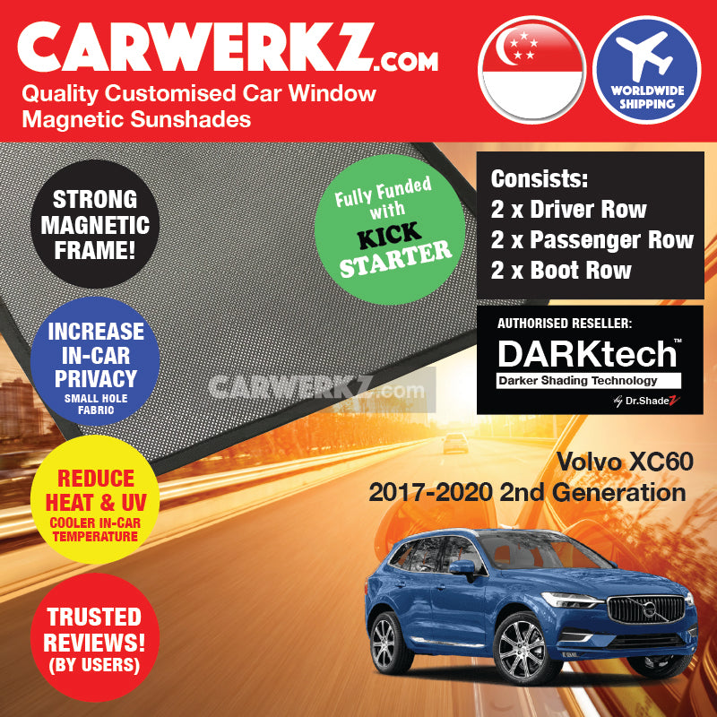 DARKtech Volvo XC60 2017-Current 2nd Generation Sweden Luxury SUV Customised Car Window Magnetic Sunshades - carwerkz singapore sg