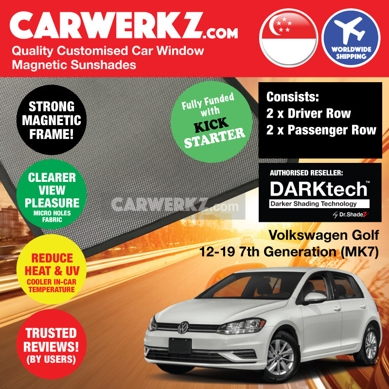 DARKtech Volkswagen Golf 2012-2019 7th Generation (MK7) Germany Hatchback Customised Car Window Magnetic Sunshades - CarWerkz