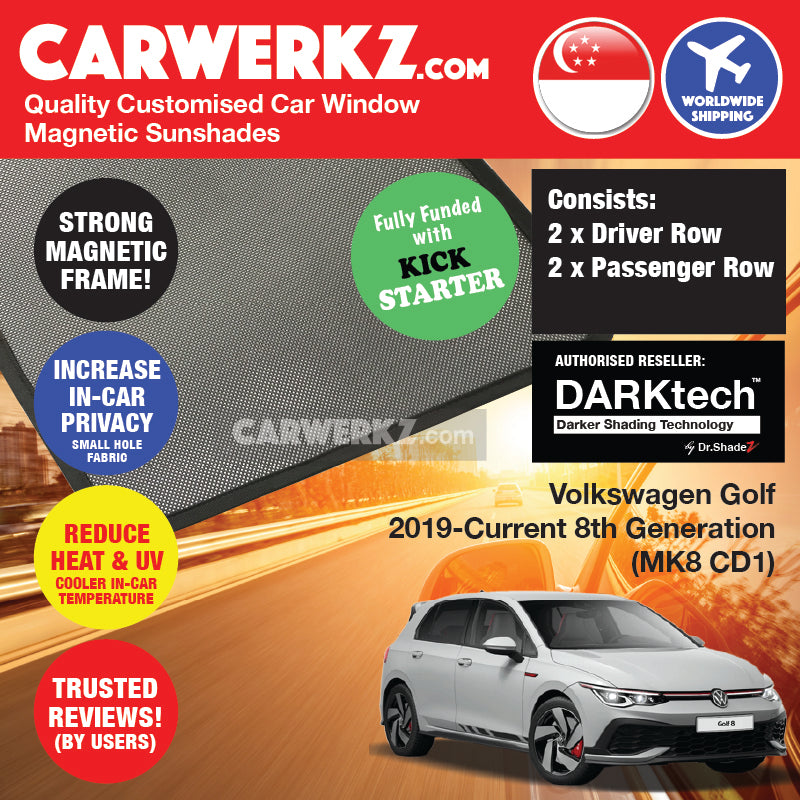 DARKtech Volkswagen Golf 2019-Current 8th Generation (MK8) Germany Hatchback Customised Car Window Magnetic Sunshades - carwerkz singapore sg