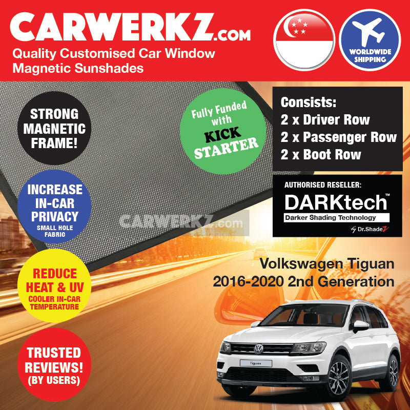 DARKtech Volkswagen Tiguan 2016-Current 2nd Generation (AD/BW) Germany SUV Customised Car Window Magnetic Sunshades - carwerkz singapore sg