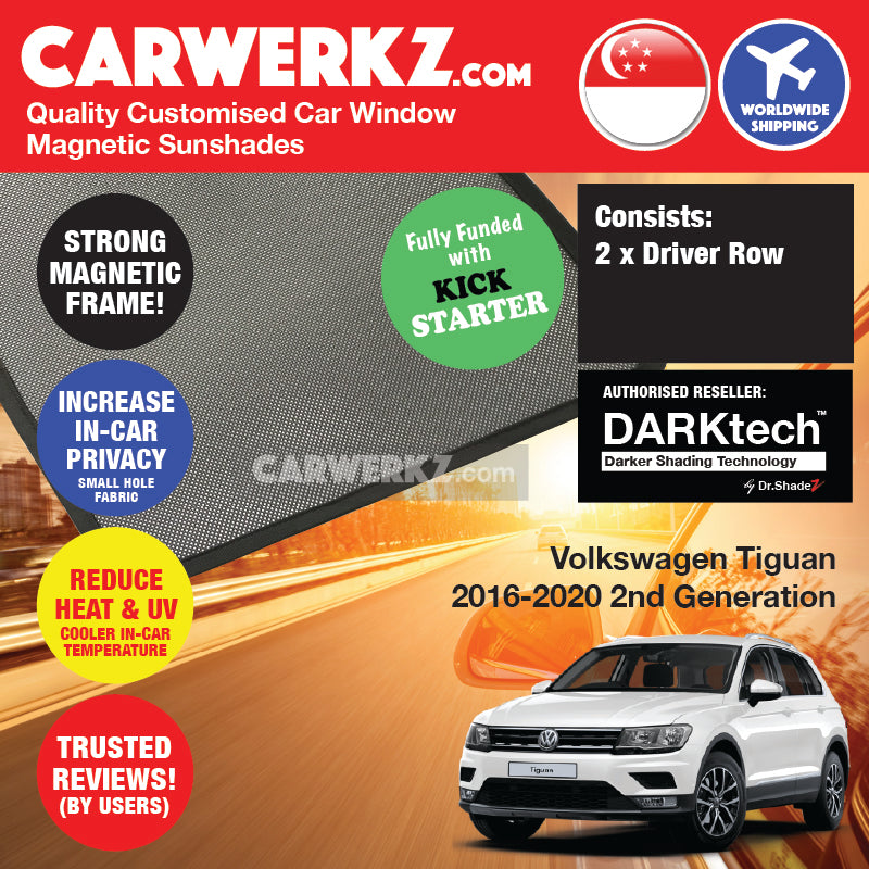 DARKtech Volkswagen Tiguan 2016-Current 2nd Generation (AD/BW) Germany SUV Customised Car Window Magnetic Sunshades - carwerkz singapore sg