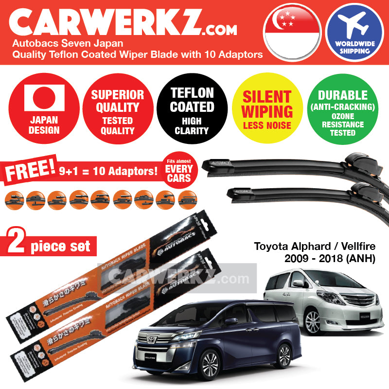 Autobacs Seven Japan Teflon Coated Flex Aerodynamic Wiper Blade with 10 Adaptors for Toyota Alphard Vellfire 2008-2015 (ANH20) (28"+14") - CarWerkz