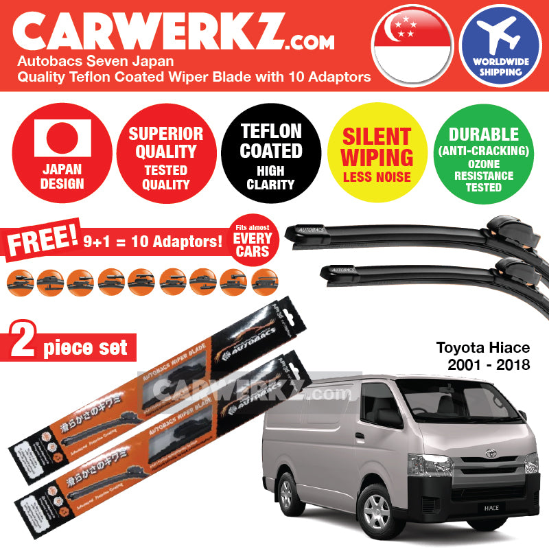 Autobacs Seven Japan Teflon Coated Flex Aerodynamic Wiper Blade with 10 Adaptors for Toyota Hiace 2001-2018 (21"+21") - CarWerkz