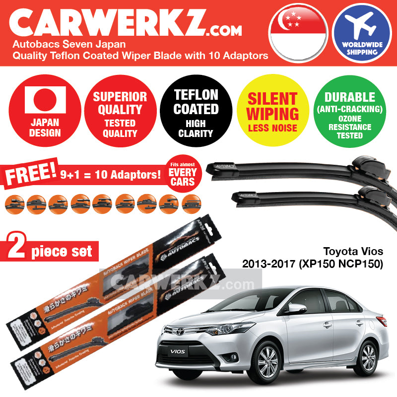 Autobacs Seven Japan Teflon Coated Flex Aerodynamic Wiper Blade with 10 Adaptors for Toyota Vios 2013-2017 3rd Generation (XP150 NCP150) (24"+14") - CarWerkz