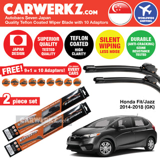 Autobacs Seven Japan Teflon Coated Flex Aerodynamic Wiper Blade with 10 Adaptors for Honda Fit / Jazz 2014-2018 (26"+14") - CarWerkz