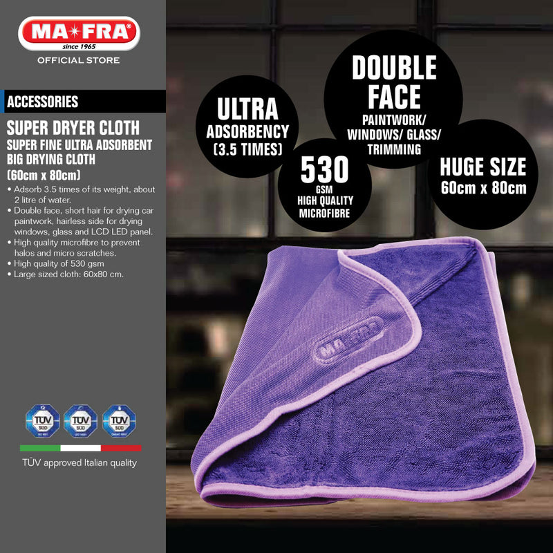 Mafra Super Dryer Cloth 60cm x 80cm (Big drying 2 faces microfibre cloth for car wash window glass trimming) - carwerkz singapore sg