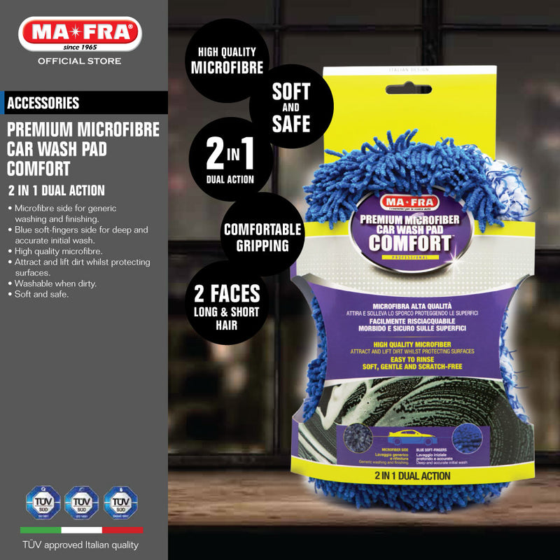 Mafra Premium Microfibre Comfort Car Wash Pad (2 faces long and short hair microfibre for more effective car wash experience) - carwerkz singapore sg