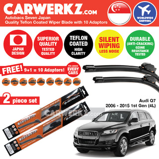 Autobacs Seven Japan Teflon Coated Flex Aerodynamic Wiper Blade with 10 Adaptors for Audi Q7 2006-2015 1st Generation (Facelift) (Typ: 4L) (26"+24") - CarWerkz