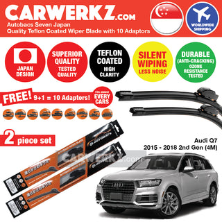 Autobacs Seven Japan Teflon Coated Flex Aerodynamic Wiper Blade with 10 Adaptors for Audi Q7 2016-2018 2nd Generation (Typ 4M) (26 inch + 20 inch) - CarWerkz