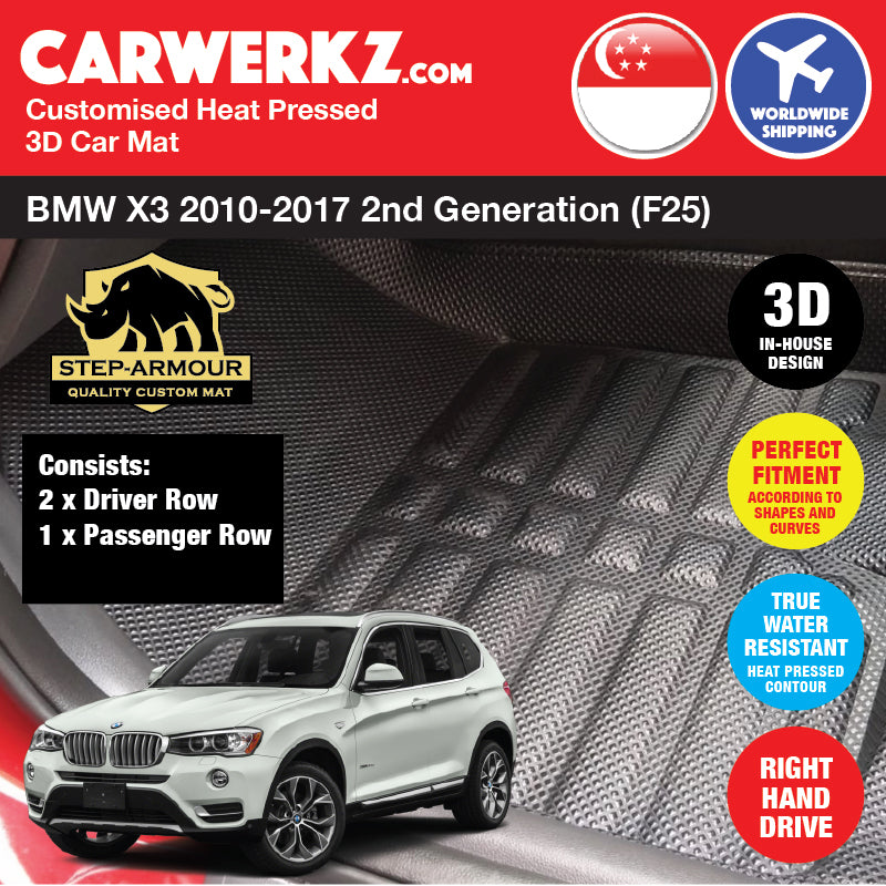 STEP ARMOUR™ BMW X3 2010-2017 2nd Generation (F25) Customised Luxury German Compact SUV Customised 3D Car Mat - CarWerkz