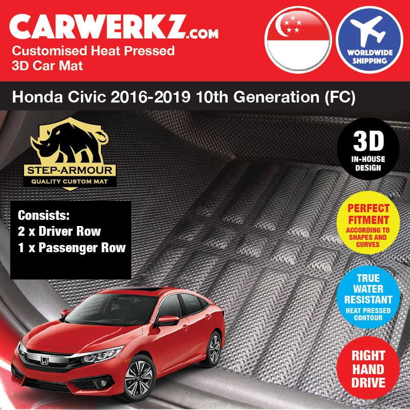 STEP ARMOUR™ Honda Civic 2016-2019 10th Generation (FC) Japan Sedan Car Customised 3D Car Mat - CarWerkz