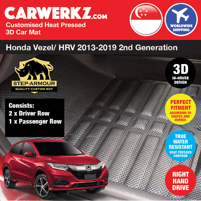 STEP ARMOUR™ Honda Vezel HRV Petrol Hybrid 2013-2019 2nd Generation Japan Subcompact Crossover SUV Customised 3D Car Mat - CarWerkz