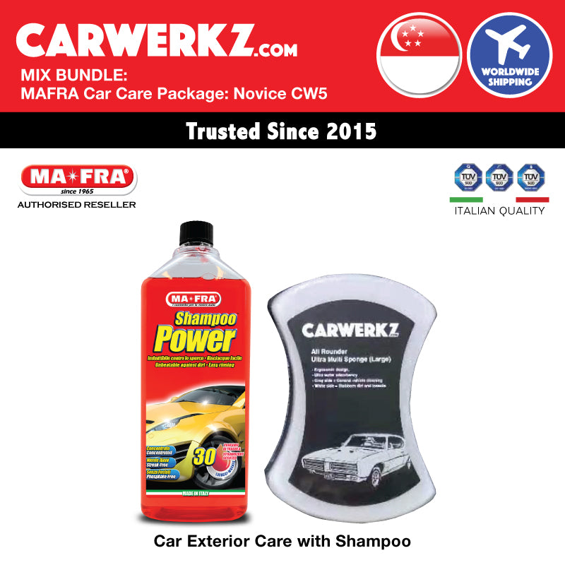 MIX BUNDLE: Mafra Car Care Package (Novice Basic CW5) Car Exterior Care Shampoo Power and All Rounder Multi Purpose Sponge - carwerkz sg singapore