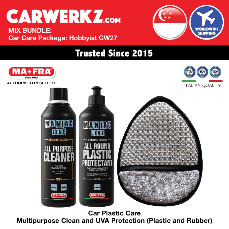 MIX BUNDLE: Mafra Car Care Package (Hobbyist Intermediate CW27) Car Plastic Care - Multipurpose Clean and UVA Protection (Plastic and Rubber)