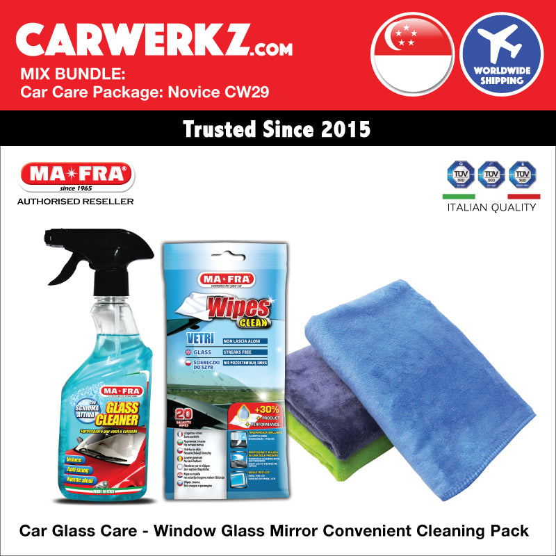 MIX BUNDLE: Mafra Car Care Package (Novice Intermediate CW29) Car Glass Care - Window Glass Mirror Convenient Cleaning Pack
