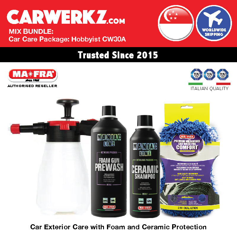 MIX BUNDLE: Mafra Car Care Package (Hobbyist Intermediate CW30A) Car Exterior Care Maniac Line Foam Wash and Ceramic Protection - carwerkz sg singapore