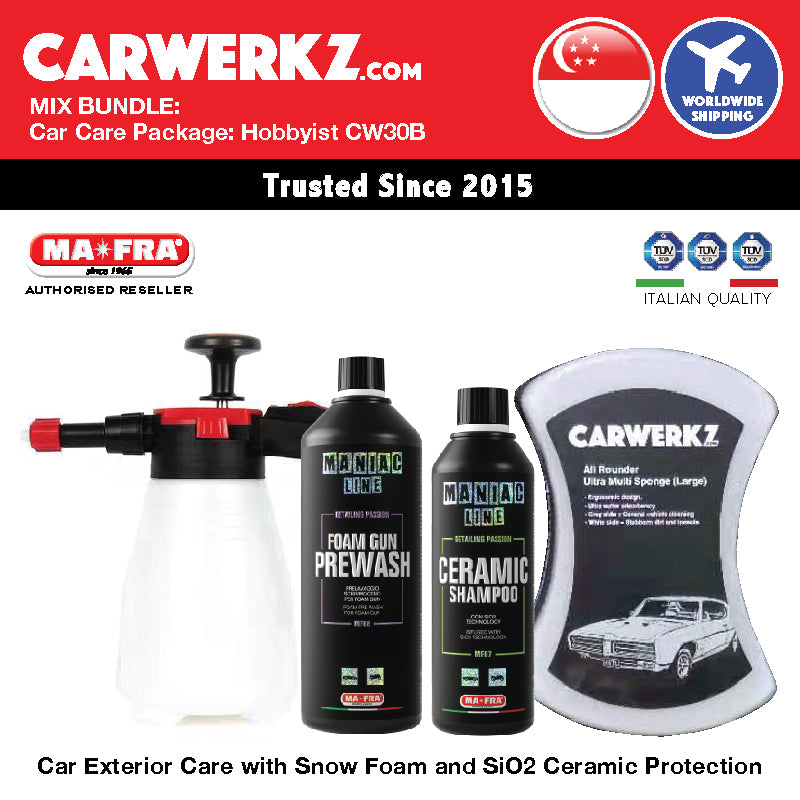 MIX BUNDLE: Mafra Car Care Package (Hobbyist Intermediate CW30B) Car Exterior Care Maniac Line Snow Foam Wash and SiO2 Ceramic Protection - carwerkz sg singapore