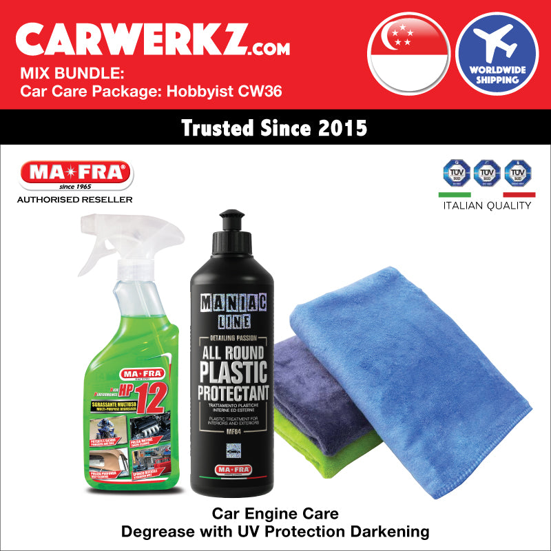 MIX BUNDLE: Mafra Maniac Line Car Care Package (Hobbyist Intermediate CW36) Car Engine Care - Degrease with UV Protection Darkening - carwerkz sg singapore official store