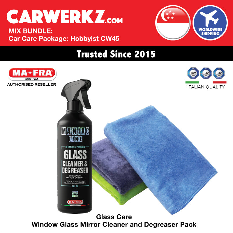 MIX BUNDLE: Mafra Maniac Line Car Care Package (Hobbyist Basic CW45) Car Glass Care - Window Glass Mirror Cleaner and Degreaser Pack - carwerkz official store singapore sg