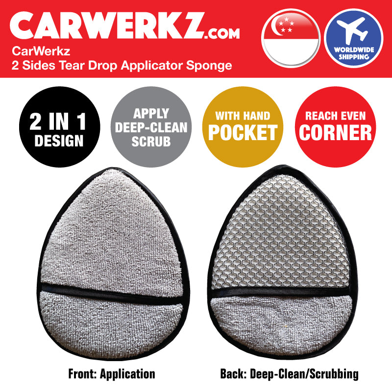 CARWERKZ 2 Sides Tear Drop Applicator Sponge (Application Deep Clean Scrub every corner easily)
